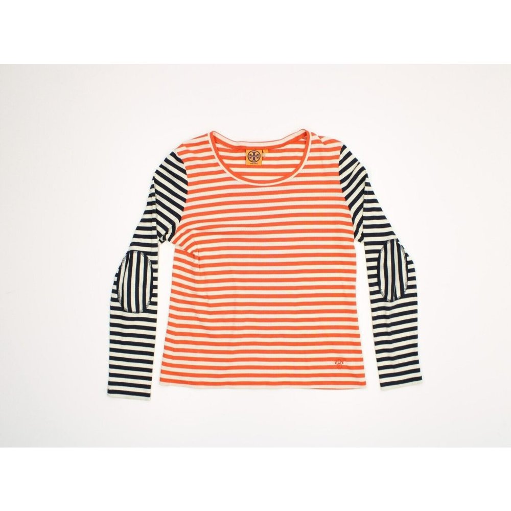 Tory Burch Womens Large Multi Color Striped Long Sleeve Stretchy Top